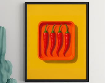 Póster de chiles de arte pop: Impresión digital de cocina picante