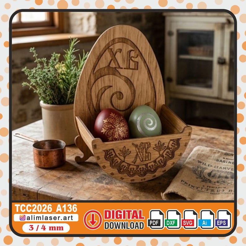 Wooden Easter Egg Holder Laser Cut Files, Curved Basket SVG (digital ...