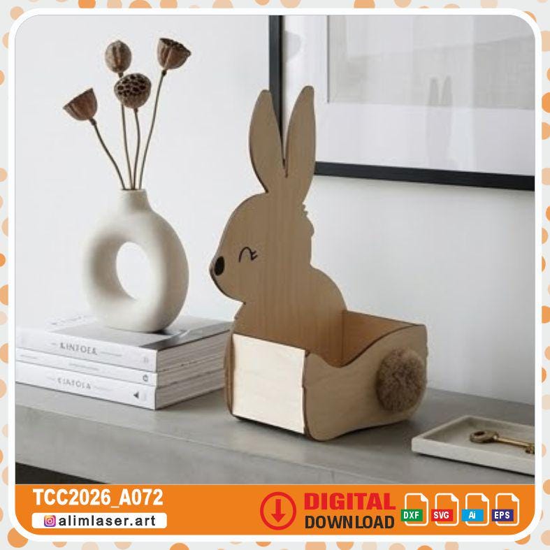 Easter Bunny Candy Box Laser Cut File, 3mm Wood Treat Basket SVG ...
