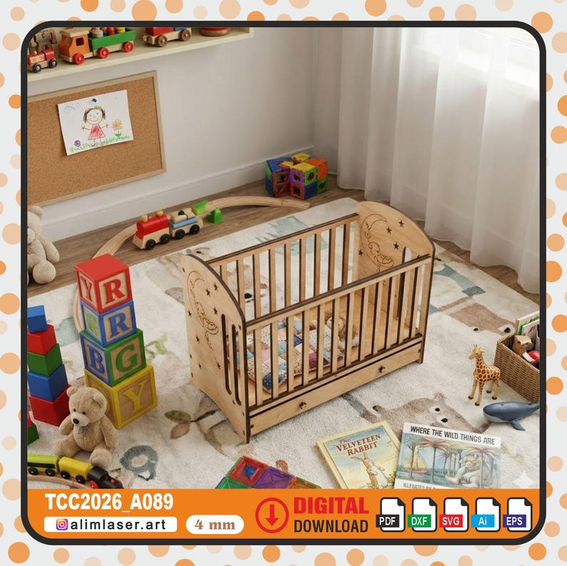 Crib Block Set Laser Cut Doll Crib SVG, Miniature Wooden Cot DXF, Doll Furniture ...