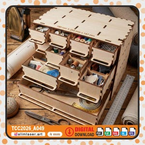 Organizador de escritorio cortado a láser, gabinete de madera SVG (descarga digital)