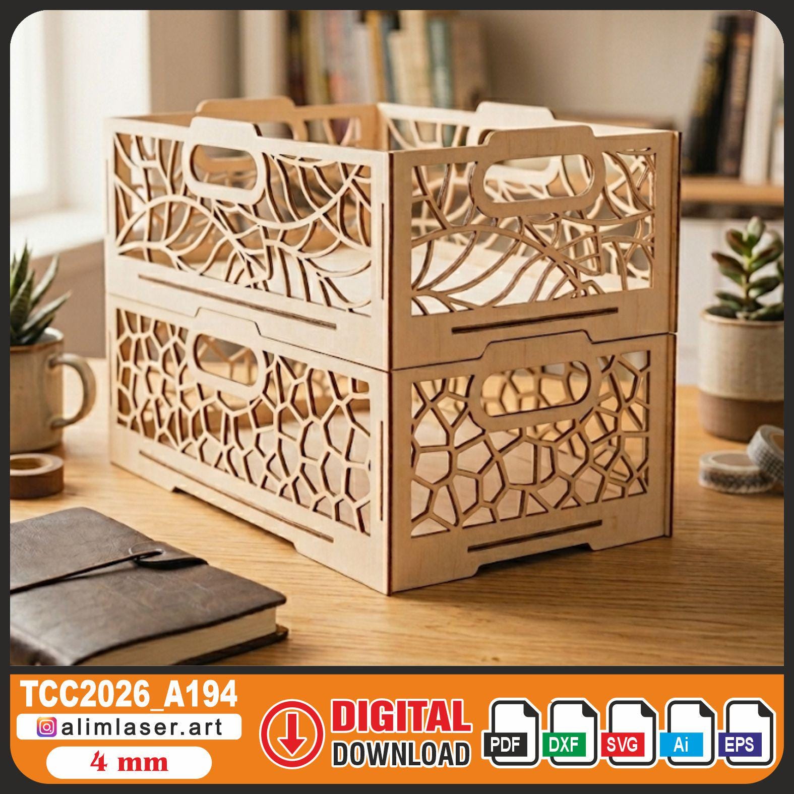Laser Cut Crate SVG Stackable Storage Box DXF Vector Files 4mm (digital ...