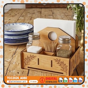 Laser Cut Napkin and Spice Holder SVG, Table Organizer DXF Pattern (Digital Download)
