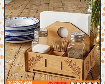 Patrón SVG para servilletero y especiero cortado con láser, organizador de mesa en formato DXF (descarga digital)