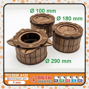 File per taglio laser di una scatola con iride meccanica, contenitore di stoccaggio steampunk (download digitale)