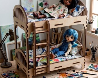 Laser Cut Dollhouse Bunk Bed Plan, 3D Wooden Miniature Furniture (Digital Download)