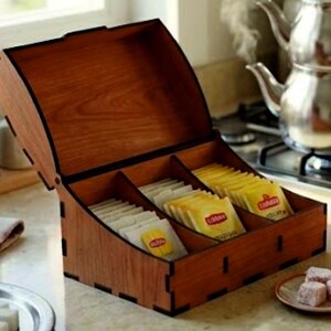 Laser Cut Wooden Tea Box Files, 3 Compartment Tea Organizer SVG (Digital Download)