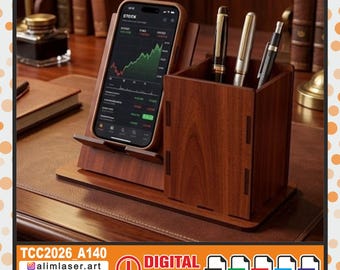 Wooden Desk Organizer, Laser Cut Smartphone Stand, Pen Holder Files (Digital Download)