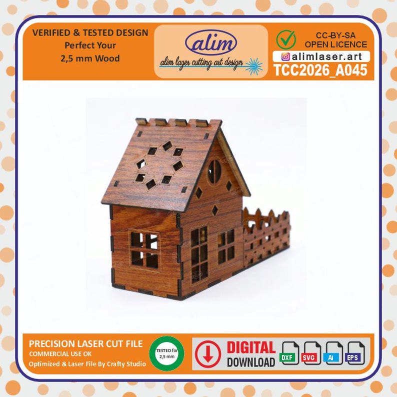 Laser Cut Miniature House DXF File, Wooden 3D Puzzle, Vector Bear Decor ...