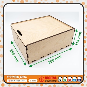 Archivador de caja de madera cortado con láser, organizador con tapa deslizante (descarga digital)