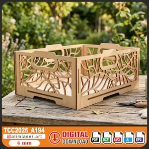 Laser geschnitten Crate SVG Stapelbar Aufbewahrungsbox DXF Vektordateien 4 mm (Digital Download)