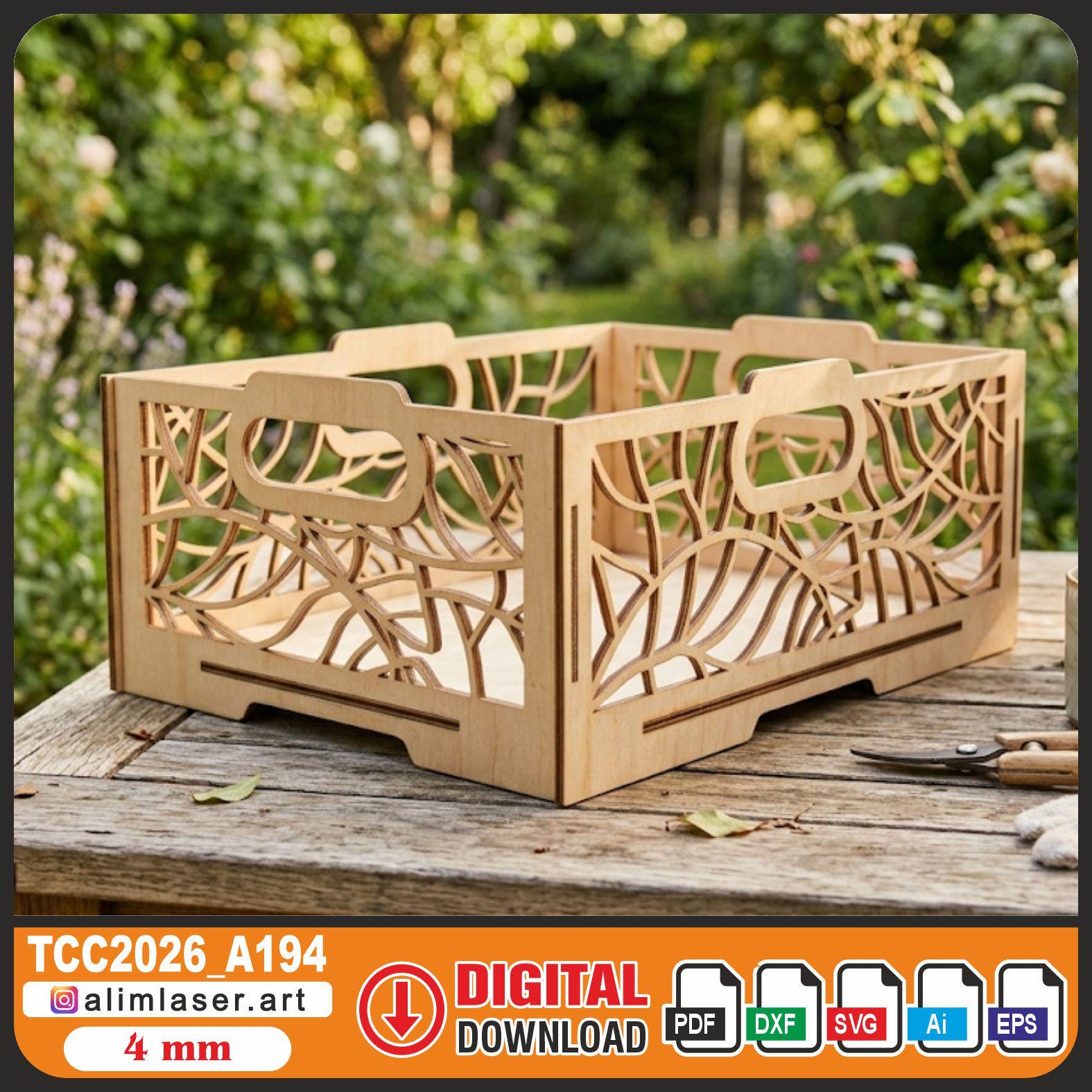 Laser Cut Crate SVG Stackable Storage Box DXF Vector Files 4mm (digital ...