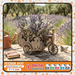 Laser Cut Wooden Tricycle Vase, Layered Wood Flower Pot, Minimalist Decor (Digital Download)