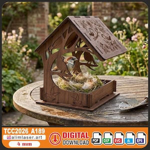 Laser Cut Bird Feeder SVG, Wooden Nesting Box, Hanging Bird Table DXF (Digital Download)