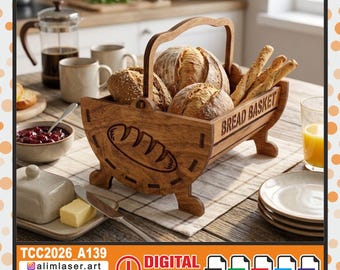 Lasergeschnittene Brotkorb-Dateien, rustikales Küchen-Serviertablett SVG (Digitaler Download)
