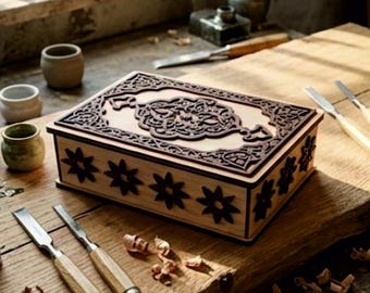 Smyckeskrin med mandala-motiv, laserskurna filer, islamiskt geometriskt mönster (digital nedladdning)
