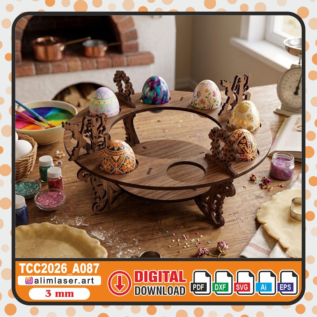 Easter Egg Holder Laser Cut File, Bunny Stand SVG, Wooden Tray DXF ...