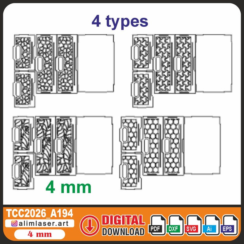 Laser Cut Crate SVG Stackable Storage Box DXF Vector Files 4mm (digital ...