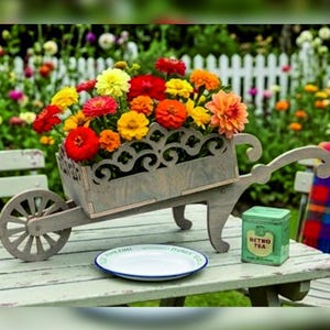 Laser Cut Wheelbarrow Planter SVG, Garden Decor Files, 3mm 4mm Wood Design (Digital Download)