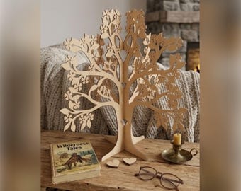 Gästebuch „Lebensbaum“ aus Holz, 3D-Hochzeitsgästebuchbaum mit Herzen, Dekoration für den Stammbaum, Jubiläumsgeschenk, Tischdekoration