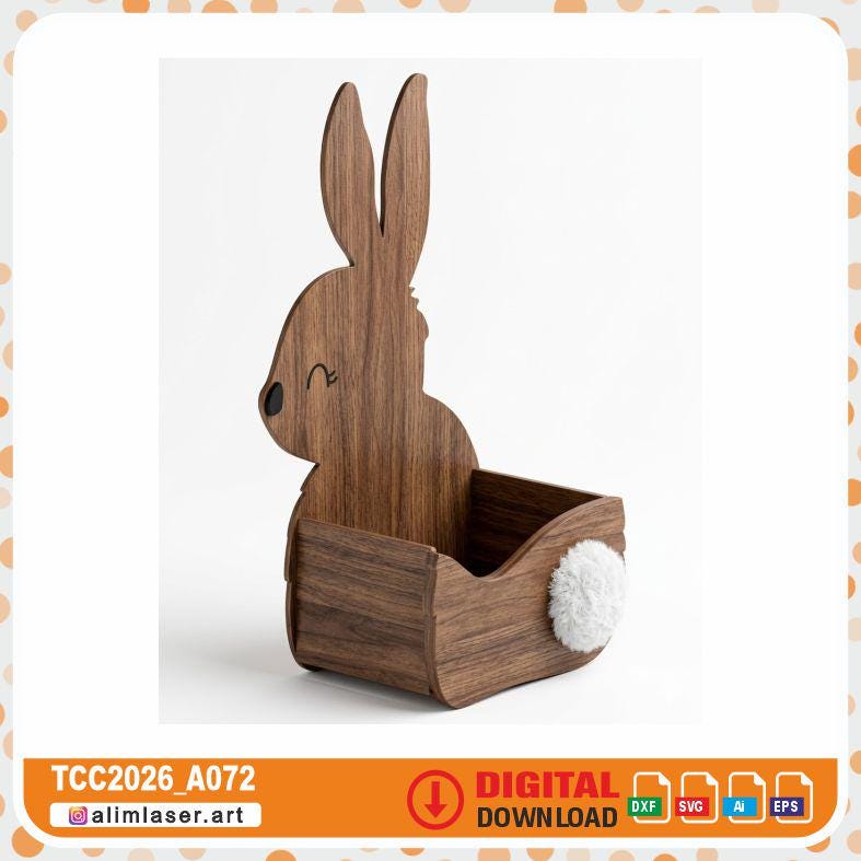 Easter Bunny Candy Box Laser Cut File, 3mm Wood Treat Basket SVG ...