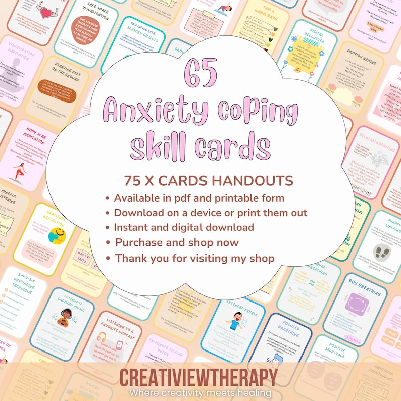 Anxiety Coping Skills Cards CBT DBT Therapy Worksheets Emotional ...