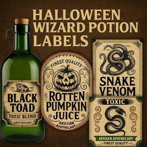 Halloween Potion Labels Bundle | Witch Apothecary Bottle Stickers  32 PNG