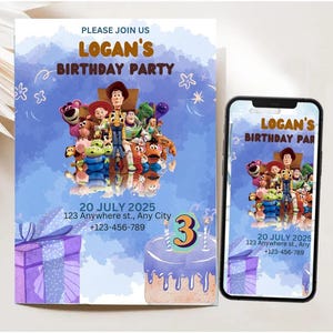 Toy Story Birthday Invitation Boy, Editable Canva Digital Invite, Kids Party Card