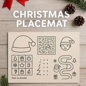 Christmas Placemat Activity Sheet Printable, Kids Holiday Games, Christmas Coloring Placemats, Digital Activity Bundle PDF & JPEG