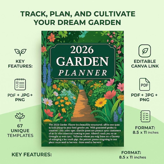 2026 Garden Planner, Editable Canva Garden Journal, Plant Care Tracker, Gardening Calendar, Seed & Harvest Log, Garden Goals, Planner