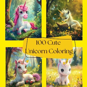 100 niedliche Einhorn Malseiten für Kinder – Druckbare Einhorn Malbuch – digitaler Download für Kinder – lustige Fantasy Aktivität Blätter