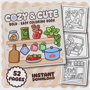 Coco Wyo Cozy and Cute Coloring Book PDF, 52 Digital Printable Pages, Instant Download For Kids & Adults, Bold and Easy Coloring Book