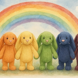 Jellycat inspiriertes A4 Poster - Regenbogen Bunnies Kollektion