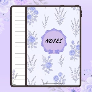 Purple Floral Digital Notebook for Goodnotes: Lined Pages (A4 & 6x8) (PDF Download)