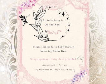 Invito digitale per baby shower a tema fatato, una piccola fata è in arrivo, invito per baby shower incantato