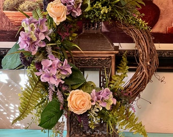 Hydrangea and rose wreath