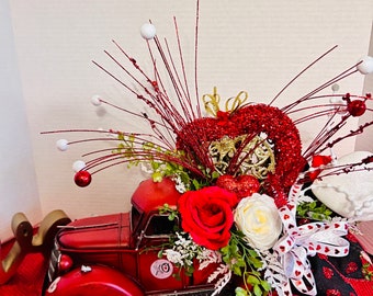 Red Truck Valentine's Day Arrangement: Floral Home Decor