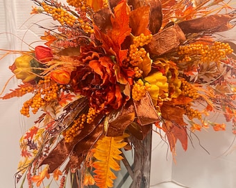 XL Fall Lantern Swag: Thanksgiving Door or Wall Decor (28"x 24")