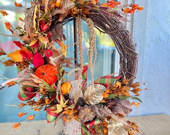 Pumpkin Thanksgiving Wreath: Fall Door Decor