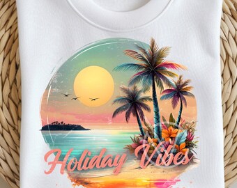 Tropical Sunset Beach PNG: Holiday Vibes Sublimation Design (Digital Download)
