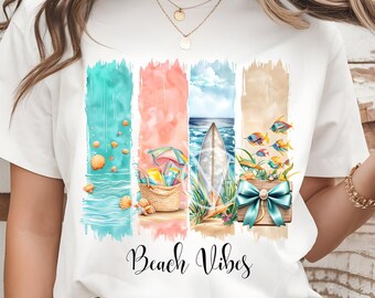 Beach Vibes PNG: Summer Surfboard & Seashell Clipart (Digital Download)