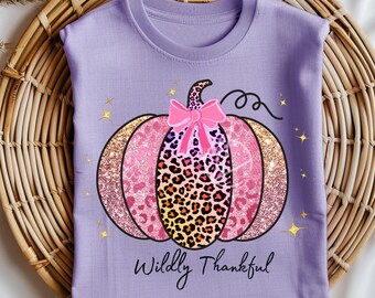 Pink Leopard Pumpkin PNG: Glitter Fall Shirt Design (Digital Download 300dpi Graphic)