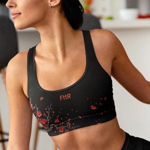 Red Dragon Sports Bra | Cyberpunk Cherry Blossom Techwear |Stylish Activewear | FttR