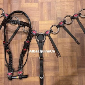 Western Brown Leather Ring Tack Set With Hot Pink Thunderbird Conchos