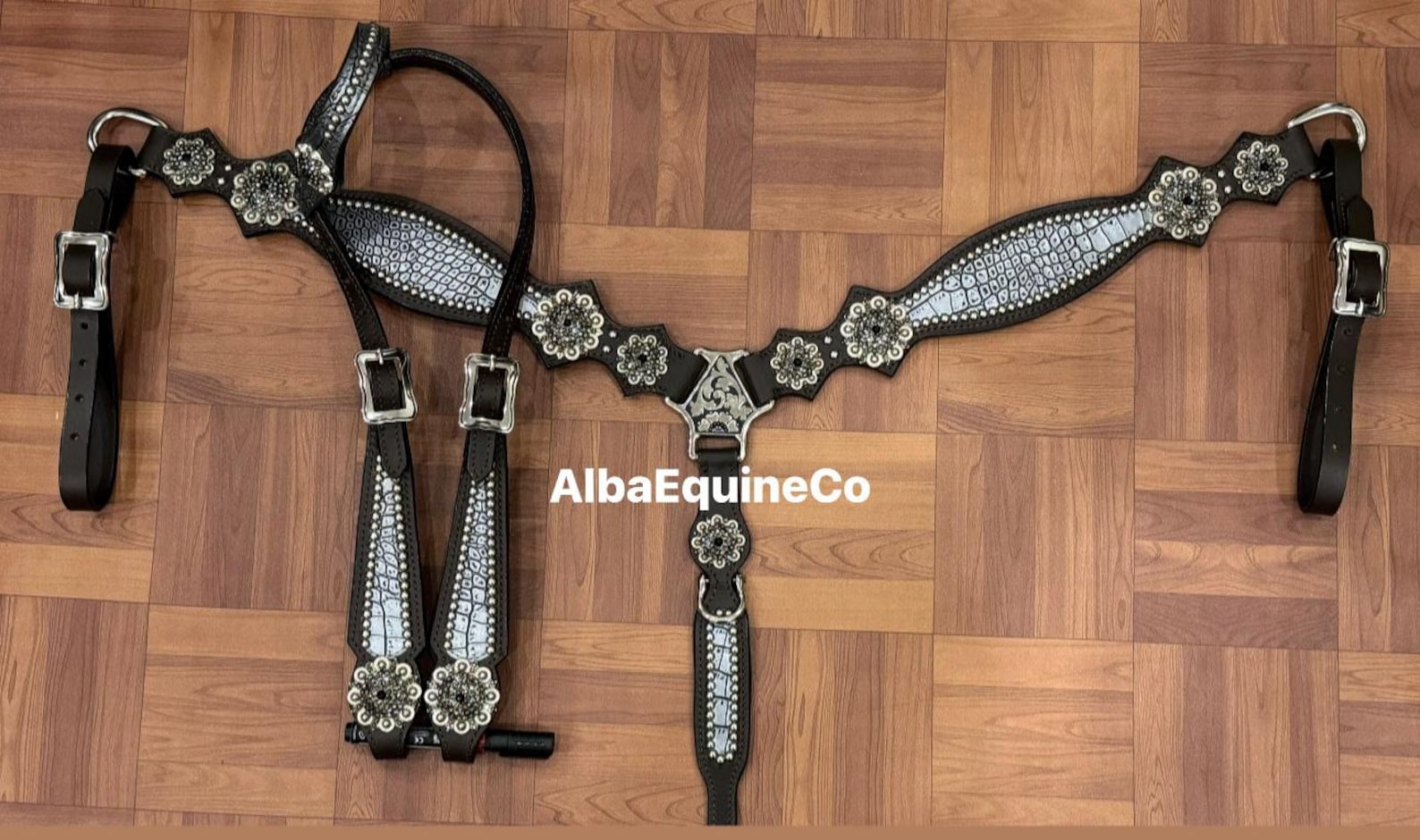 Western Brown Leather Bling Tack Set of Headstall and Breast Collar ...