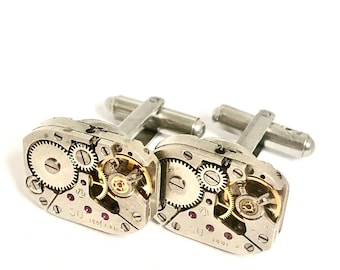 watch movement cufflinks, Steampunk gifts, watchpart cufflinks, watch part cufflinks, Steampunk Cufflinks, Watch cufflinks, Steam Punk