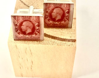 Red Cufflinks, Scarlet Cufflinks, Crimson Cufflinks, Ruby Cufflinks, Stamp Cufflinks, Antique Cufflinks, British Stamp Cufflinks, Cuff links