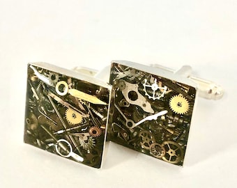 Steampunk Cufflinks, Steam Punk Cufflinks, Silver Cufflinks, watch part cufflinks, Gothic cufflinks, Steampunk accessories, Steampunk art
