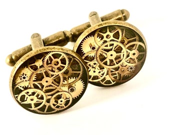 Zilveren manchetknopen, steampunk-manchetknopen, cadeaus voor gothics, steampunk-manchetknopen, steampunk-manchetknopen, manchetknopen horlogedeel, manchetknopen horloge