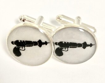 Ray Gun Cufflinks, retro science cufflinks, sci fi cufflinks, Silver Cufflinks, Blaster Gun Cufflinks, Flash Gordon Cufflinks, Dan Dare